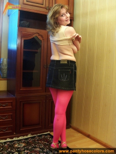 Magenta pantyhose on blonde MILF - N