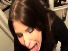 Beautiful french girl gives blowjob on the toilet