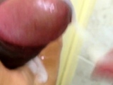 Eating a creamy load of hot cum after work