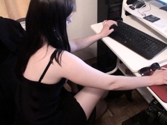 foot slave of goddess Gloria in home office
