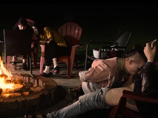 Submissive Hazel Paige enjoys cum smore service by the fire