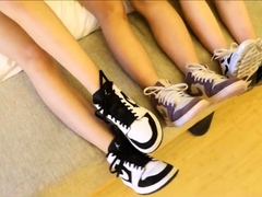 Three Chinese girl foot play